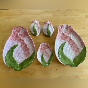 Pink Tulip Ceramic Serving Platter Set